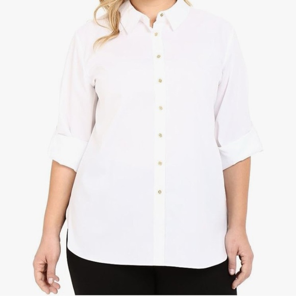 Calvin Klein Women's Knit Button Down Shirt White Size XL